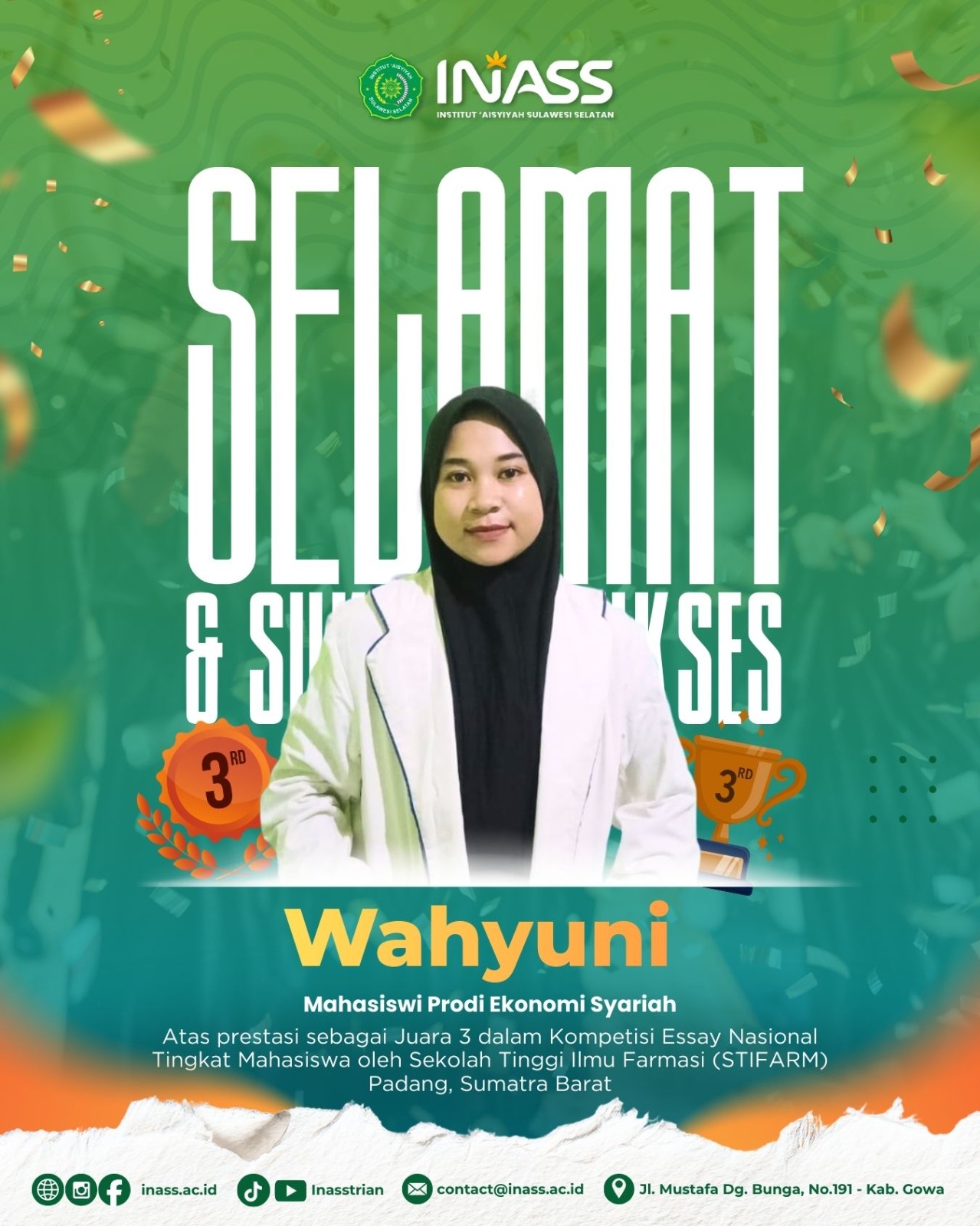 Mahasiswi INASS, Wahyuni, Sukses Meraih Juara pada Lomba Essay Nasional 2026.