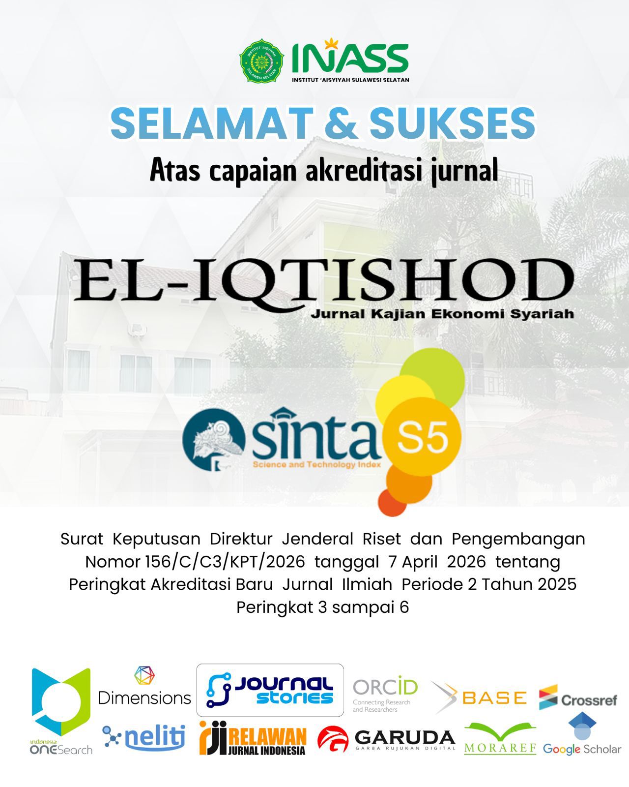 Jurnal EL-IQTISHOD Institut ‘Aisyiyah Sulawesi Selatan Resmi Raih Akreditasi SINTA 5.