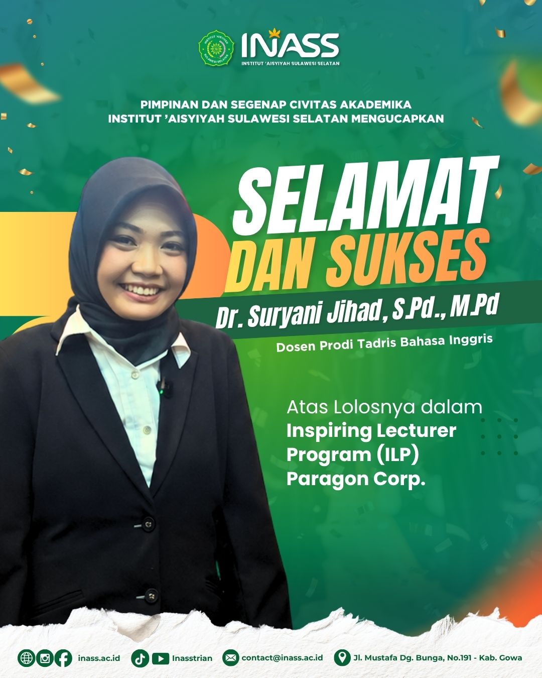 Dari Gowa untuk Indonesia: Dr. Suryani Jihad Raih Kesempatan Bergengsi di Inspiring Lecturer Program.