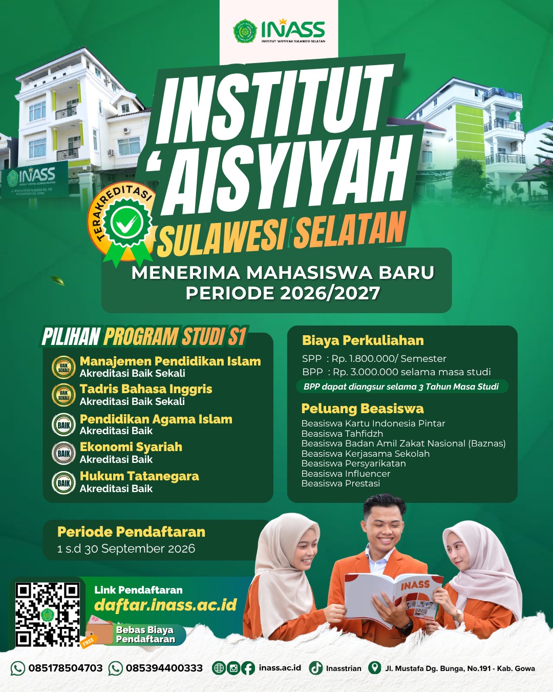 INASS Buka Pendaftaran Mahasiswa Baru hingga 30 September 2026.